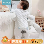 優(yōu)奇嬰兒衣服新生兒保暖三層夾棉連體衣春秋冬季哈衣爬服男女寶寶睡衣 升級(jí)【三層暖棉】屁屁熊藍(lán)色 66cm