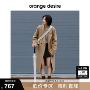 orangedesire 【明星同款爆款0117】廓形長(cháng)短款羊毛澳毛毛呢大衣2024秋新 中長(cháng)款-沙漠駝 XL