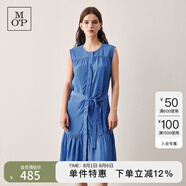 Marc O'Polo/MOP【商場(chǎng)同款】春夏圓領(lǐng)無(wú)袖多褶長(cháng)款及膝連衣裙女 夏日藍864 L 38/170