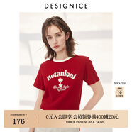 迪賽尼斯（DESIGNICE）2024年夏季新款美式復(fù)古風(fēng)百搭簡約印花圓領(lǐng)短袖T恤女 紅色 M