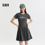 森馬（Semir）連衣裙女收腰插肩袖繡花休閑潮流夏圓領(lǐng)字母短裙女生時(shí)尚顯瘦 灰色調00422 S