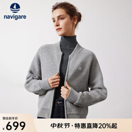 Navigare意大利小帆船女裝短外套秋冬季純羊毛保暖夾克衫寬松顯瘦休閑上裝 冰河灰 M
