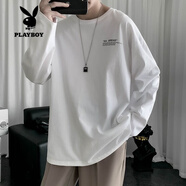 花花公子（PLAYBOY）長(zhǎng)袖男潮寬松韓版衛(wèi)衣港風(fēng)t恤ins潮流春秋季外套潮牌打底衫上衣服 長(zhǎng)袖-ka英文 XL 130-149斤