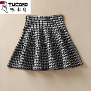 啄木鳥(niǎo)2025新款春秋韓版百褶傘裙松緊高腰針織毛線(xiàn)蓬蓬短裙女a(chǎn)字半身裙 千鳥(niǎo)格（沒(méi)有內襯） XL 【建議120-140斤】