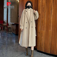 皮爾卡丹（pierre cardin）大碼設(shè)計感高端長袖毛呢外套秋冬新款胖mm顯瘦加厚中長款呢子大衣 燕麥色【法式復(fù)古長袖/寬松/炸街輕奢/網(wǎng)紅 常規(guī) M 【80-100斤】