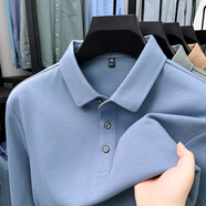 老爺車（LAOYECHE）高品質(zhì)男裝320克加厚長(zhǎng)袖T恤男秋冬保暖POLO衫長(zhǎng)絨棉棉斜紋爸爸裝 AN-98254淺藍(lán) M 推薦90-125斤