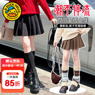 G.duck小黃鴨女童半身裙兒童百褶裙秋冬中大童毛呢裙女孩冬裝裙子校服裙 黑色 120 尺碼5~6歲【110-120cm】