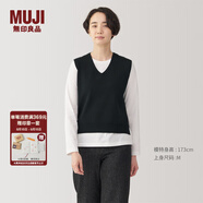 無印良品（MUJI） 女式水洗米蘭諾羅紋針織背心毛衣女裝上衣外搭 秋冬 黑色 M（160/84A）