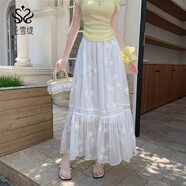 圣雪緹白色半身裙女2025夏季新款蕾絲拼接鉤花a字裙高腰顯瘦超仙長(zhǎng)裙子 白色 S 80-95斤