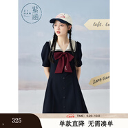 紫涵（ZIHAN）紫涵學(xué)院風(fēng)連衣裙女夏季甜美撞色翻領(lǐng)收腰小個(gè)子A字短裙 黑藏青 XL