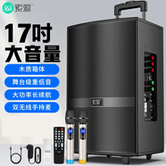 索愛（soaiy）音箱音響拉桿藍牙廣場舞戶外大音量功率便攜移動演出k歌低音炮地攤擺喇叭麥克風(fēng)重低音家庭ktv設(shè)備 17吋專業(yè)音箱+2支無線話筒+U盤