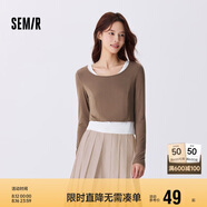 森馬長袖T恤女短款上衣顯瘦純色背心春秋緊身兩件套107624101002