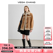 VEGA CHANG皮毛一體短外套女2025年秋冬寬松顯瘦曠野美拉德毛絨保暖夾克外套 布朗棕（長款） S