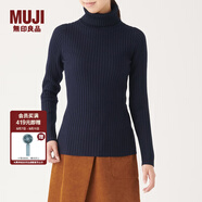 無(wú)印良品 MUJI 女式 寬羅紋 高領(lǐng)毛衣 長(cháng)袖針織衫  W9AA872 海軍藍 M