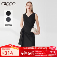 G2000女裝連衣裙2025年春季新款V領(lǐng)不規則收腰顯瘦時(shí)尚潮流連身裙21731 黑色/99 L /38