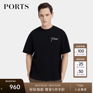 PORTS寶姿男裝夏季時尚休閑刺繡短袖圓領(lǐng)T恤 黑色 L