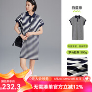 雲上生活【海軍連衣裙】polo領(lǐng)條紋寬松直筒裙L9719SX 白藍條 300G羅馬拉架 M (身高150-160cm，體重110以?xún)?