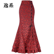 逸系魚(yú)尾半身裙春秋冬歐美新款長(cháng)裙維多利亞高腰氣質(zhì)半身裙朋克裙魚(yú)尾 紅色提花 S