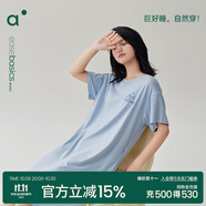 安之伴睡裙女夏【自帶胸墊可外穿】短袖圓領(lǐng)中裙簡(jiǎn)約舒適家居服女士裙子 牛仔蘭-自帶胸墊 XL