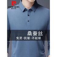皮爾卡丹高端品牌薄款桑蠶絲春秋季中年長袖T恤男士翻領(lǐng)大碼商務(wù)休閑上衣 長袖801藍(lán)色 8812 XL 推薦【130-155斤】