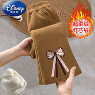 迪士尼（Disney）兒童女童2025春秋季新款燈芯絨褲顯瘦喇叭褲中大童修身長(cháng)褲子潮 加絨微喇褲：卡其下雙蝴蝶絲結 90 cm (身高80-90)
