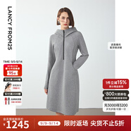 朗姿設計感復古休閑連帽收腰輕運動(dòng)衛衣連衣裙冬季新款裙子 中灰色 XL