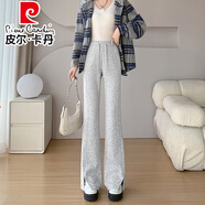 皮爾卡丹（pierre cardin）開叉微喇褲女秋冬2025新款休閑運(yùn)動(dòng)褲加絨加厚慵懶軟糯喇叭香蕉褲 灰色 L 108-120斤