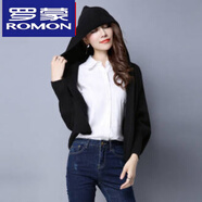 羅蒙（ROMON）針織衫女開衫寬松短款秋季新款韓版蝙蝠袖披肩毛衣女外套 黑色 L