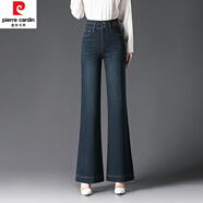皮爾卡丹（pierre cardin）復古喇叭牛仔褲女2025新款春秋高腰女褲顯瘦彈力微喇直筒闊腿褲子 藍色【春秋單褲】 M -27碼建議體重-90多斤-100斤
