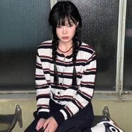 秋季小個(gè)子穿搭一整套條紋針織開(kāi)衫搭配拼接半身短裙學(xué)院風(fēng)兩件套 針織開(kāi)衫 M (建議80-100斤)