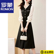 羅蒙（ROMON）設計感時(shí)尚假兩件連衣裙2025秋季新款修身顯瘦大碼女裝長(cháng)袖a字裙 官方旗艦圖片色 XL