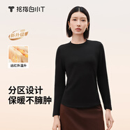 拇指白小T熱力加厚加絨長(zhǎng)袖T恤秋冬新款保暖百搭打底衫 女款黑色 S