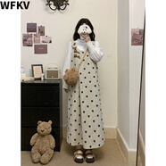 WFKV大碼女裝胖MM波點(diǎn)刺繡毛呢背心連衣裙法式毛絨長(cháng)袖針織衫兩件套裝 背心裙 3XL 【160-180斤】