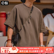 馬登工裝 美式復古重磅圓領(lǐng)珠地棉T恤寬松廓形半袖短袖五分袖男夏 咖啡色（版型寬松） XL