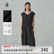 阿依蓮【商場(chǎng)同款】氣質(zhì)無(wú)袖連衣裙子女夏季2025新款高檔V領(lǐng)減齡長(cháng)裙子 黑色 均碼