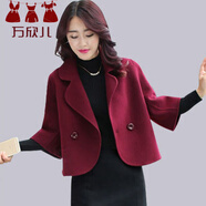 萬(wàn)欣兒小個(gè)子短外套女2025秋冬新款韓版上衣時(shí)尚七分袖百搭小西裝潮 酒紅色 XL 96-111斤