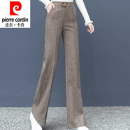 皮爾卡丹（pierre cardin）毛呢喇叭褲女褲秋冬2025新款時(shí)尚高腰垂感顯瘦遮肉休閑加厚闊腿褲 卡其色 毛呢微喇褲 加厚 S 75-86