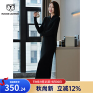 牧什羊毛裙女復(fù)古100%純羊毛連衣裙女國風(fēng)純色長款盤扣針織裙SS661M1 黑色 S