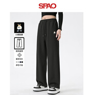 SPAO韓國同款直筒褲女士春秋新款小熊刺繡潮流寬松休閑褲SPWK25SK08LD 黑#SP象牙熊-貼布繡 XL