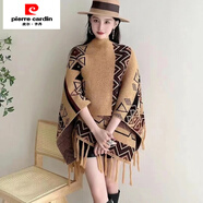 皮爾卡丹（pierre cardin）秋冬民族風(fēng)西藏旅游穿搭斗篷外套披肩圍巾外搭韓版針織衫披風(fēng) 駝色