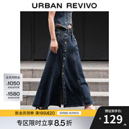UR夏季新款女裝時(shí)尚復(fù)古金屬紐扣長(zhǎng)款牛仔半裙UWG840099 藍(lán)色 XS
