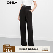 ONLY時尚休閑顯瘦高腰開衩直筒休閑褲女|123114038 H1Z 黑色BLACK XS (155) R