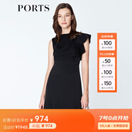 PORTS寶姿 新品 女裝不對(duì)稱荷葉邊袖袖魚尾連衣裙LN8D173HWB004 黑色 M (6)