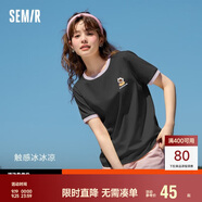 森馬羅小黑短袖T恤女印花俏皮上衣夏卡通圓領(lǐng)套頭衫109324100002