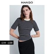 MANGO女裝T恤2025夏裝新款海軍藍(lán)圓領(lǐng)收腰條紋棉質(zhì)短袖T恤 海軍藍(lán) S
