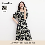 珂萊蒂爾2025年夏季新款陽(yáng)光棉法式優(yōu)雅浪漫幾何印花短袖連衣裙女 黑色 L