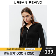 UR2025秋季新款女時(shí)尚連帽愛(ài)心蝴蝶結(jié)拉鏈修身外套UYB150001 黑色 L
