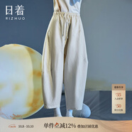 日著趣月光米棉麻吊襠休閑褲2025夏季新款薄拼接寬松顯瘦九分褲女 月光米 M