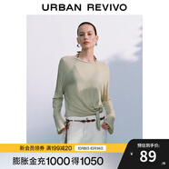 UR2025秋季新款女裝慵懶休閑風(fēng)綁帶超寬松長袖T恤UWB450049 白綠 (偏寬松) S (XS-S)