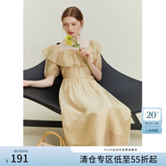 范思藍(lán)恩23FS12493 法式一字肩兩穿連衣裙女夏季新款海邊度假長裙 香檳色 XL